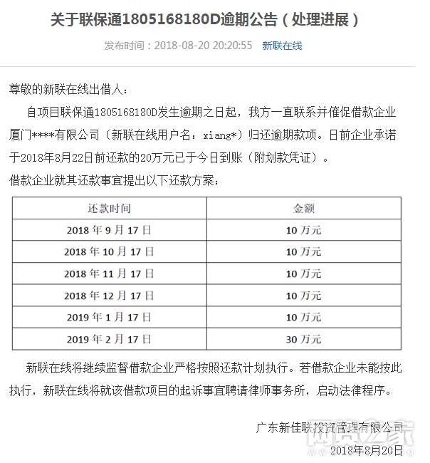新联在线逾期有进展，平台会怎么发展？
